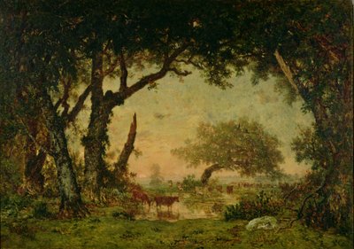 Am Rand des Waldes von Fontainebleau, Sonnenuntergang, 1850-51 von Pierre Etienne Theodore Rousseau